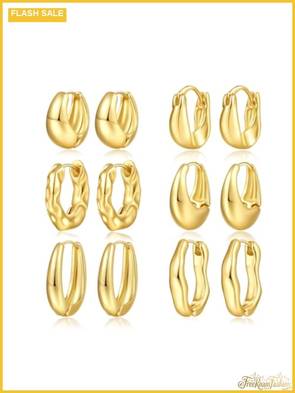 6 Pair Gold Hoop Earrings Set 14K Gold Plated Hypoallergenic Huggie Variety Pack